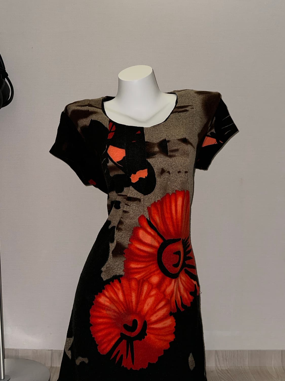 빈티지 플라워 오리엔탈 니트 반소매 원피스 상품이미지3