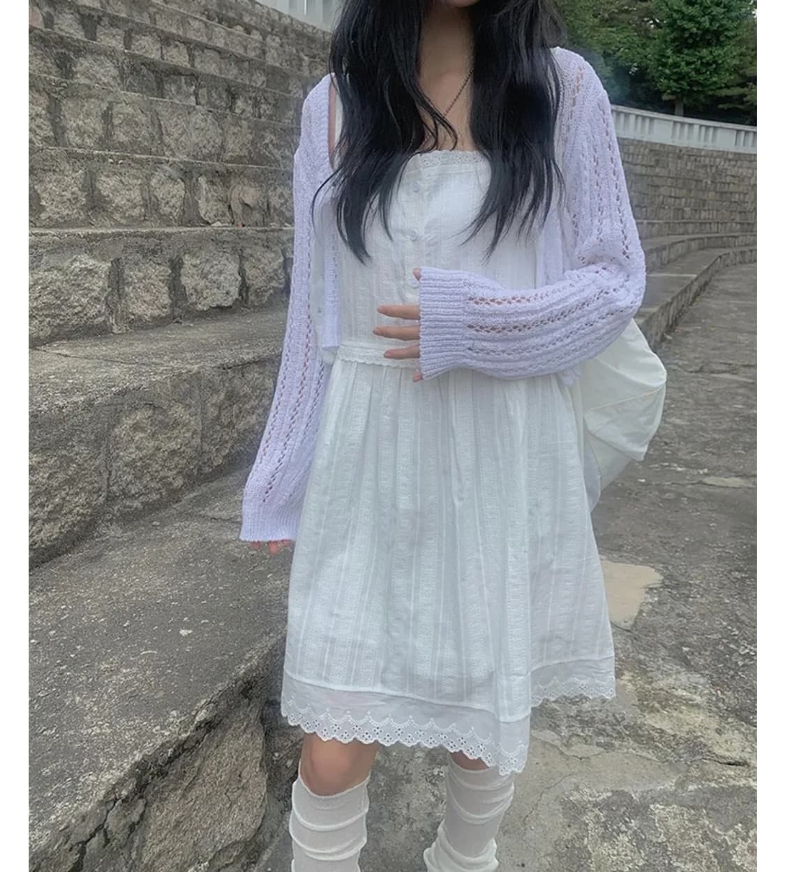 애니원모어 리이 레이스 나시 원피스 화이트 상품이미지1