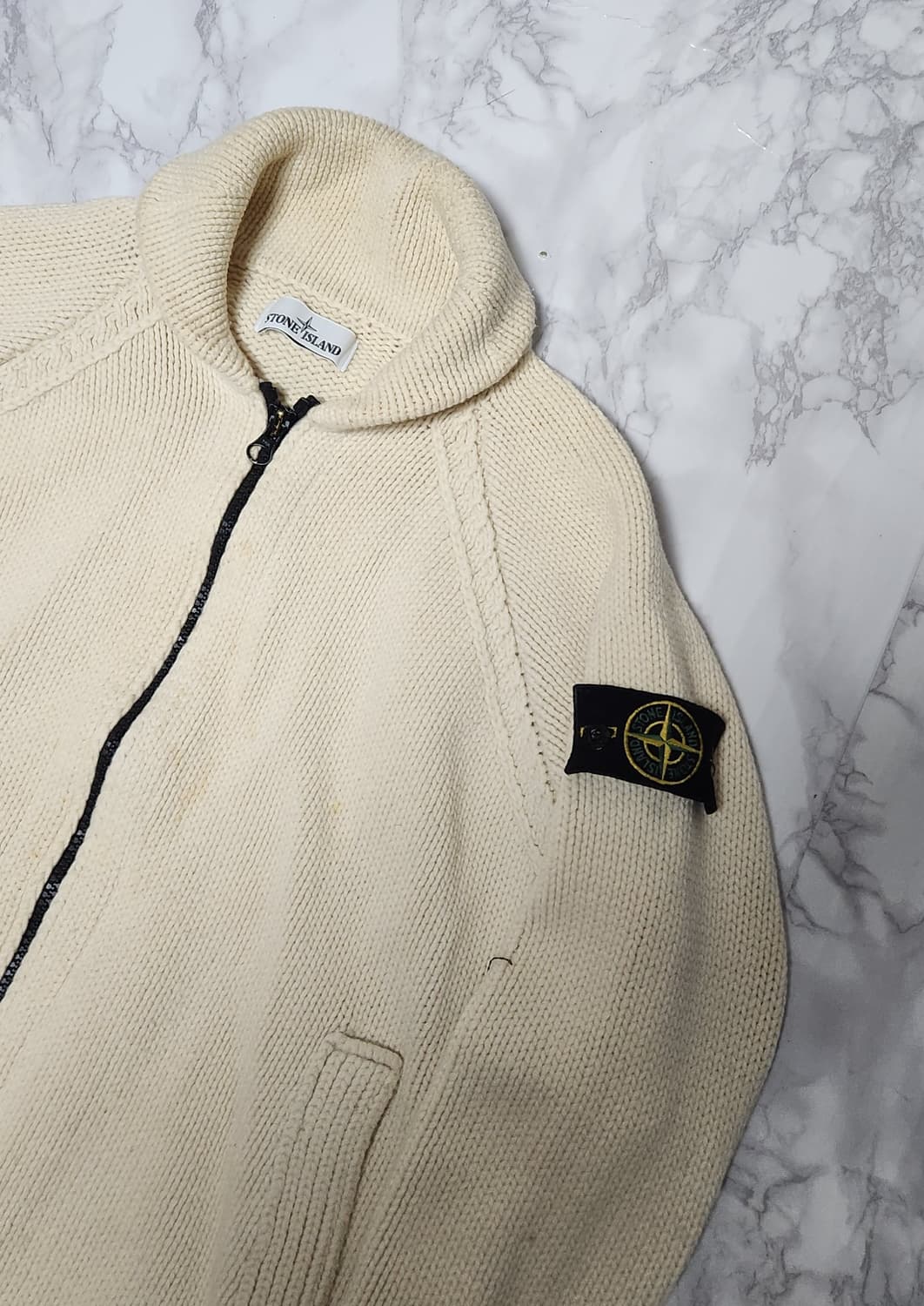 스톤아일랜드 아이보리 꽈배기 니트 집업 자켓 상품이미지1
