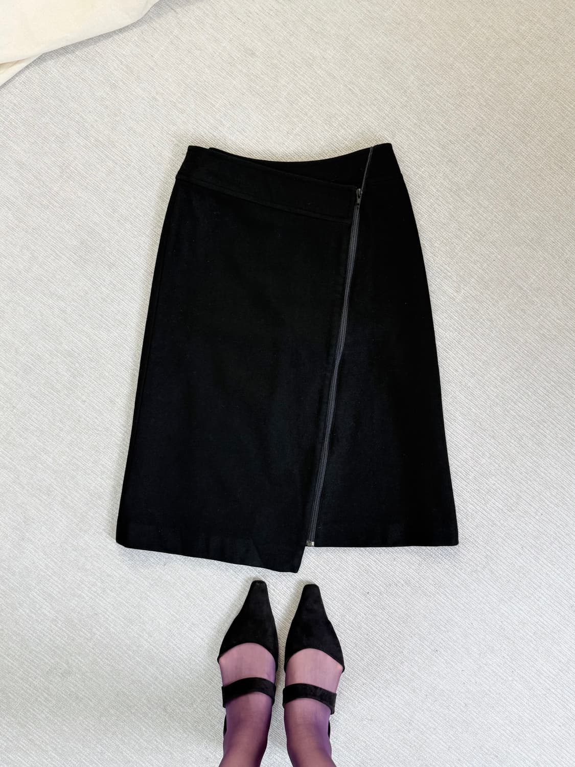 Atsuro Tayama 사선 지퍼 미디스커트 상품이미지1