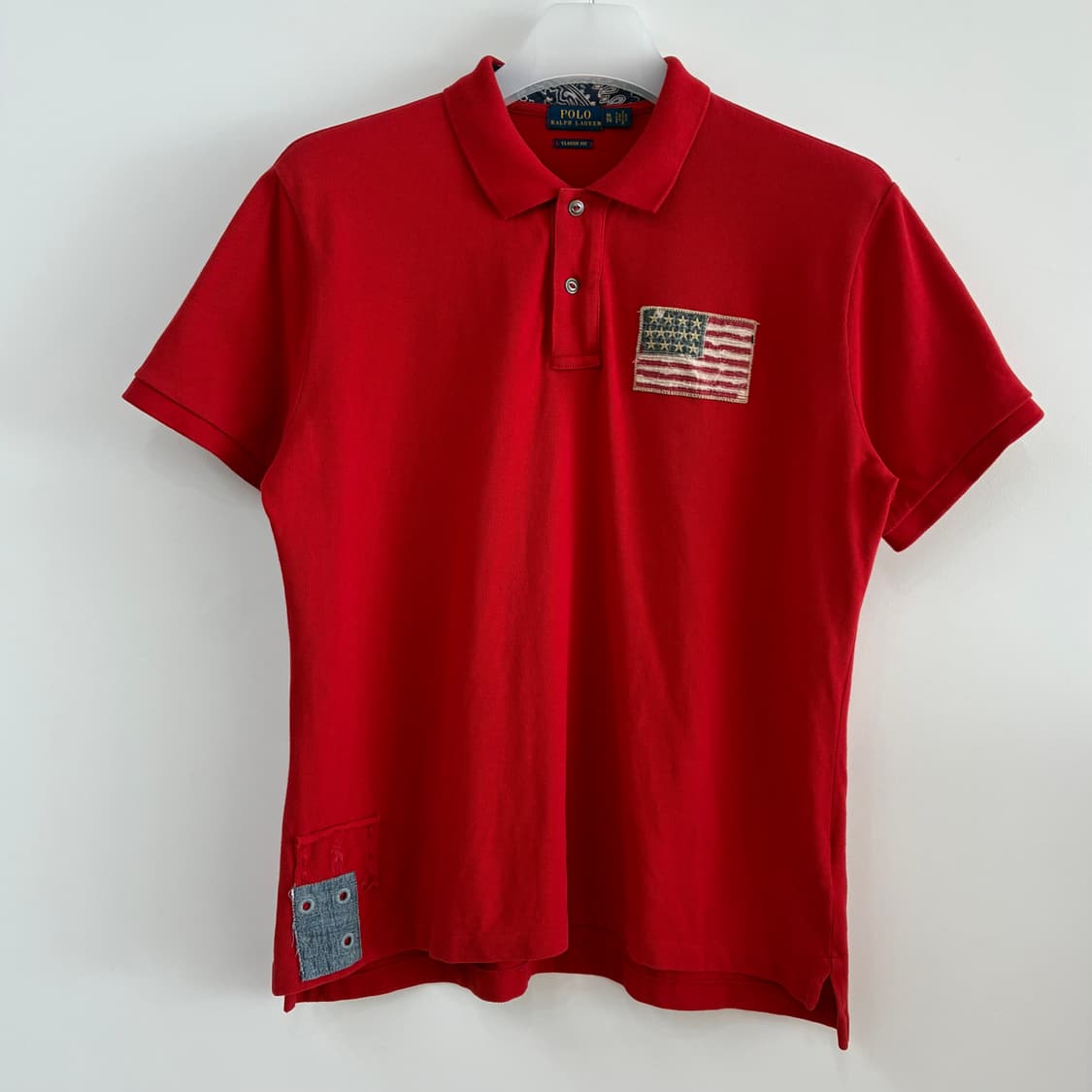 폴로 랄프로렌 USA 성조기 자수로고 레드 카라 반팔 티셔츠 상품이미지2