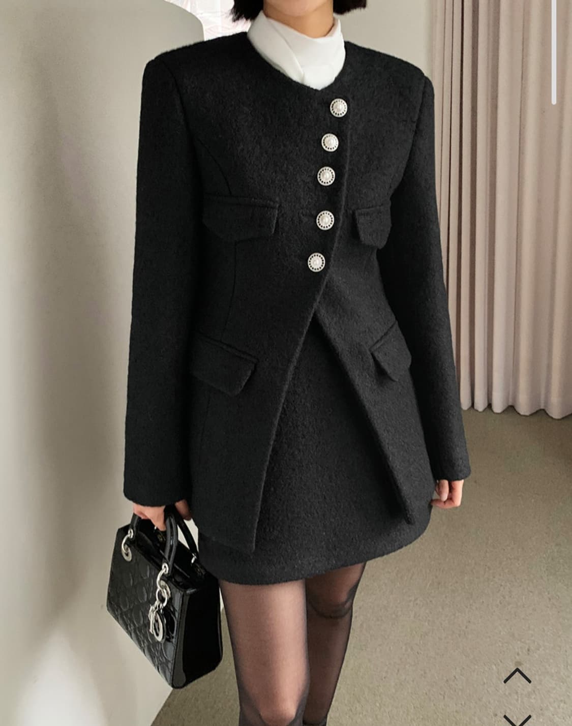 VERDI 블랙 부클 트위드 진주 버튼 자켓 44~날씬55  상품이미지1