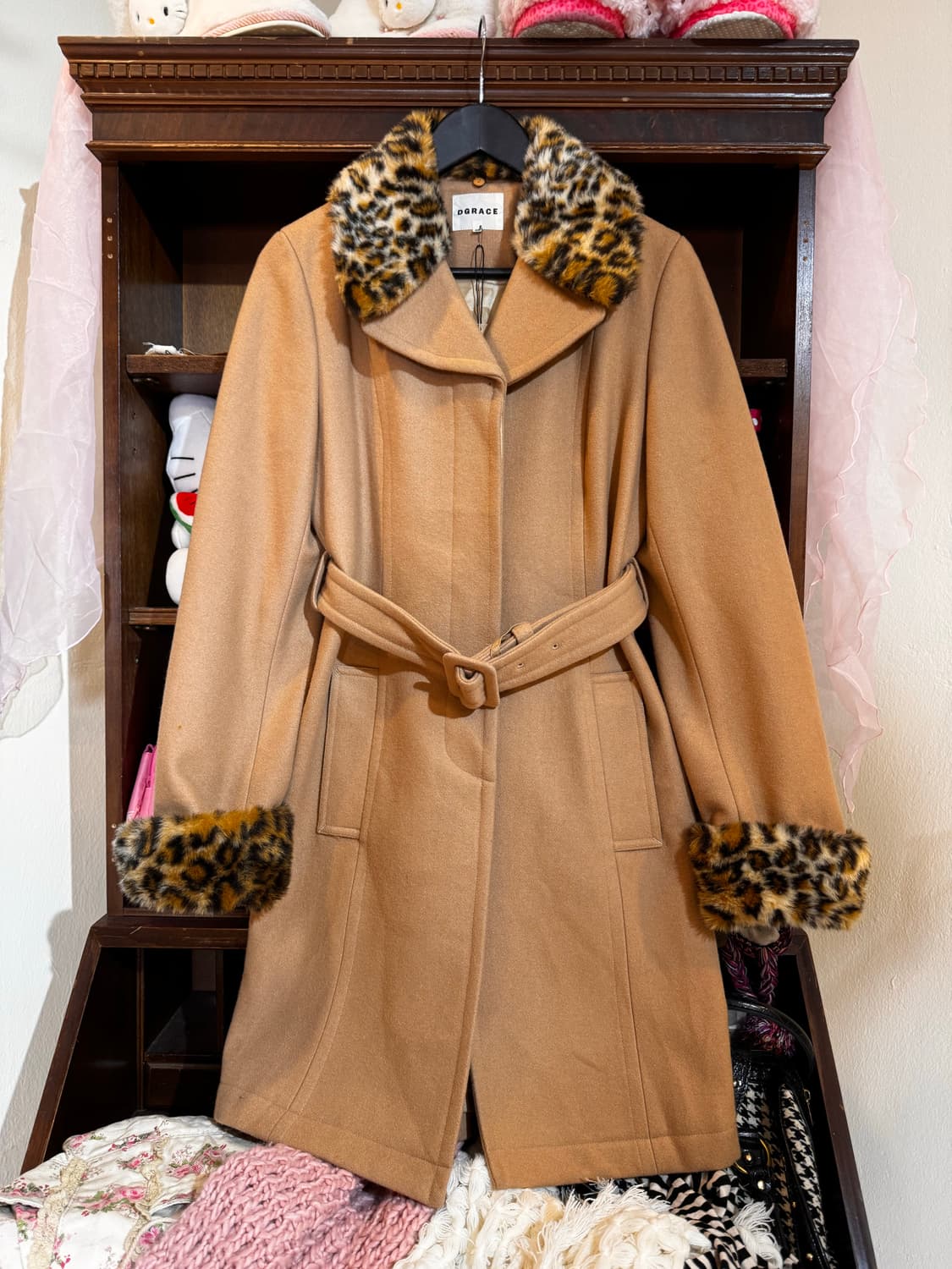 레오파드 퍼 트림 코트 상품이미지1