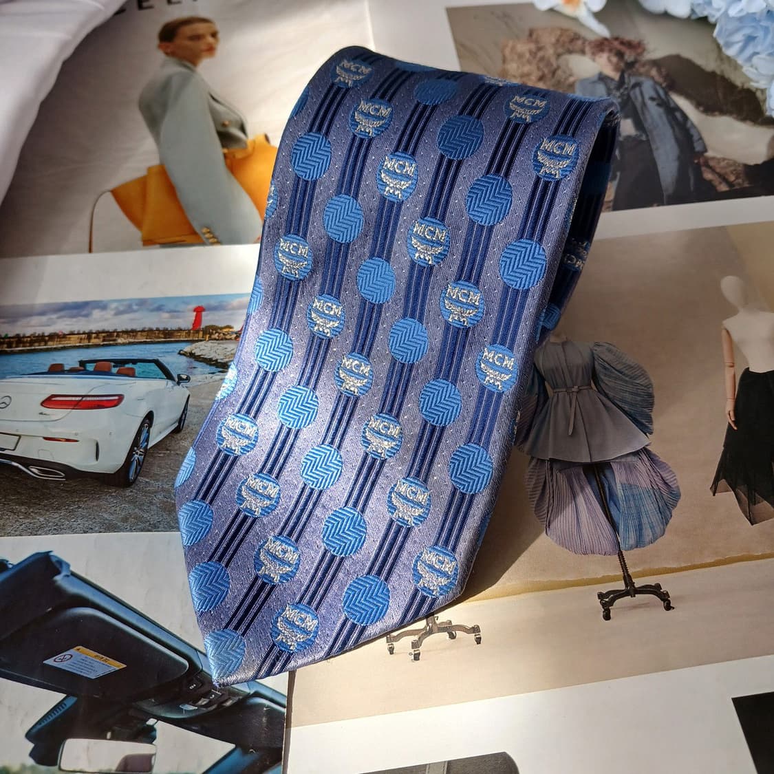 MCM 실크 블루 올오버 로고 넥타이 8.7cm A등급 A19436
 상품이미지2