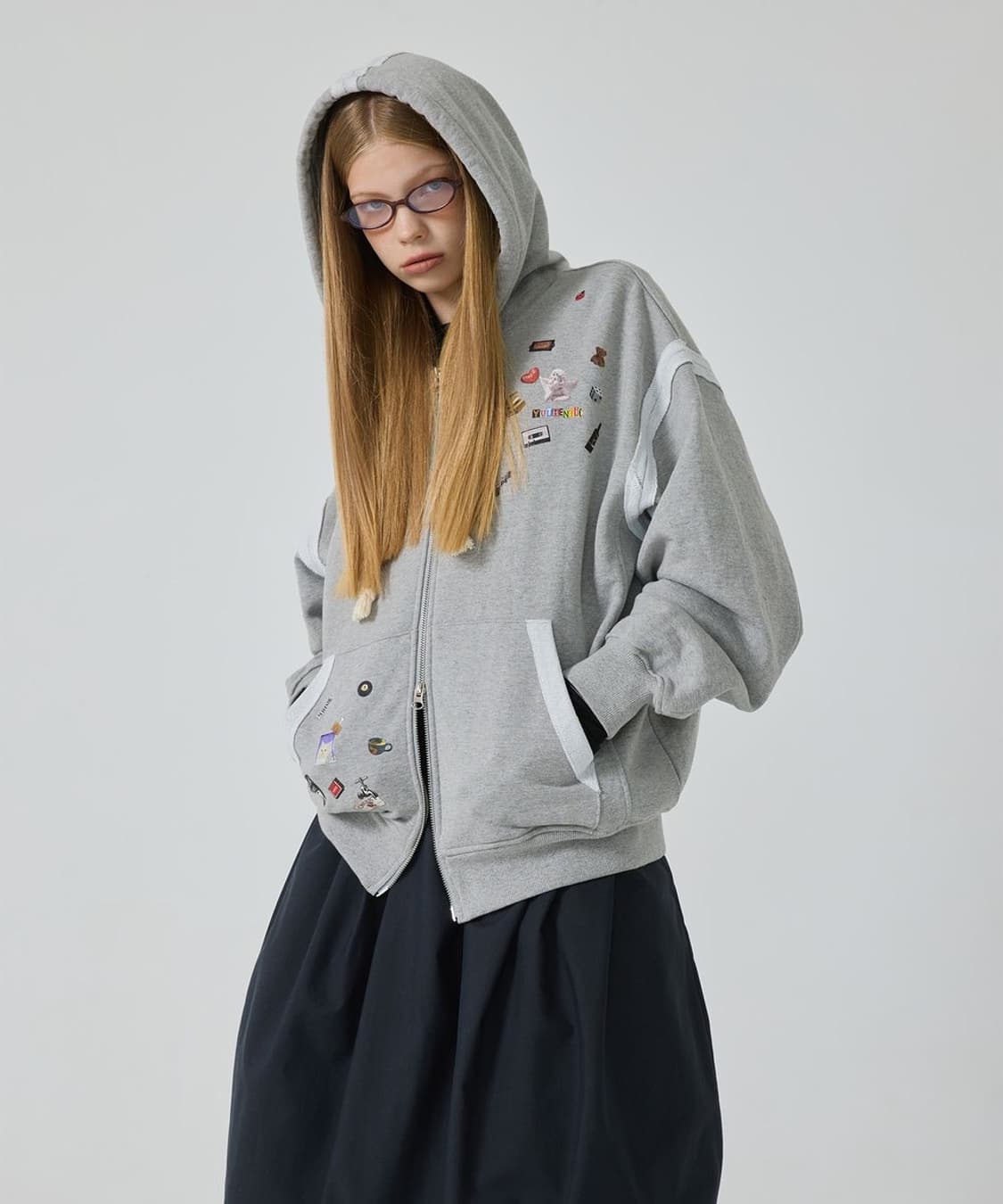 미착용)유센틱 그래픽 후드 셋업 (후드집업+스웻팬츠) 멜란지그레이 상품이미지2