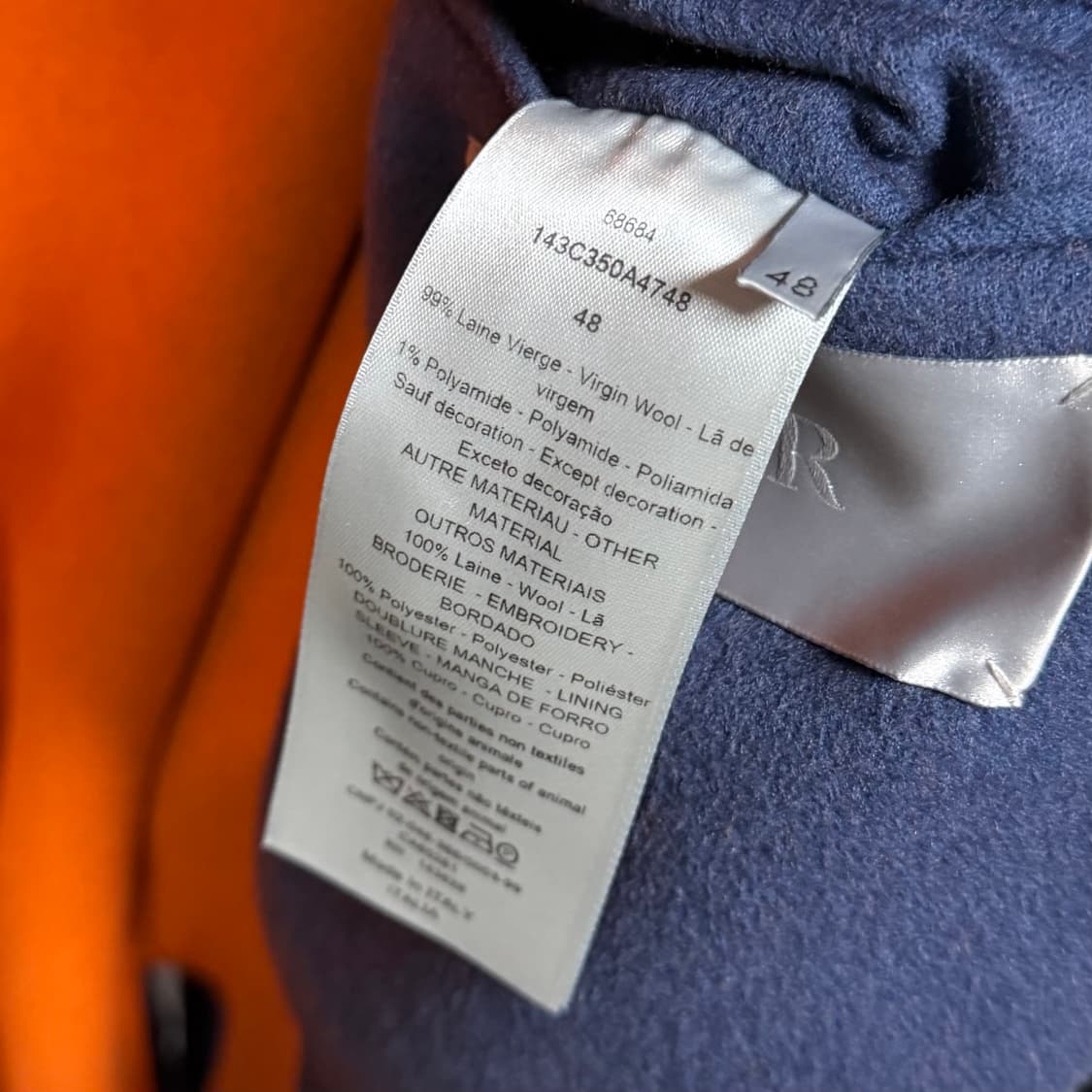 [S+급/48] 디올 울 롱 코트 자켓 네이비 상품이미지7