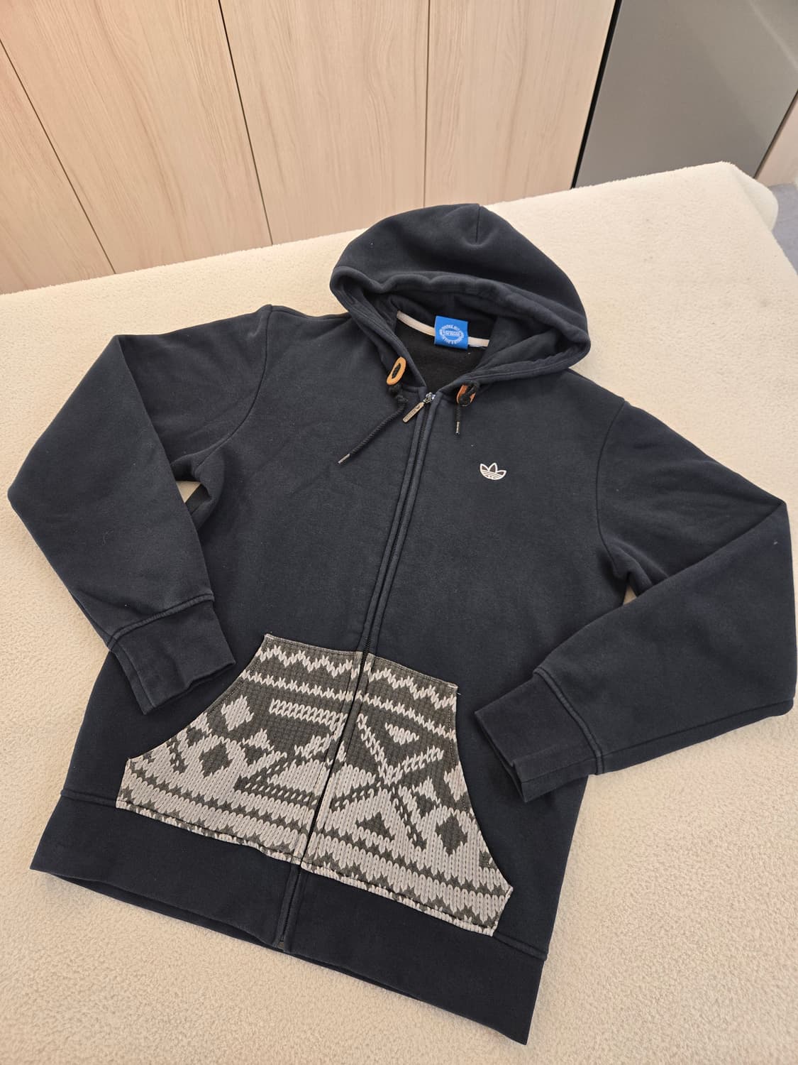 아디다스 네이비 패턴 포켓 후드집업 95 상품이미지1