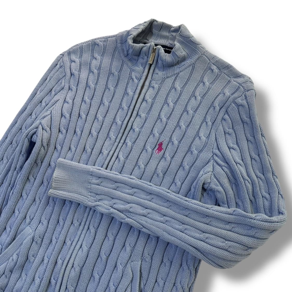 여성 폴로 랄프로렌 소라색 꽈배기 니트집업 상품이미지2
