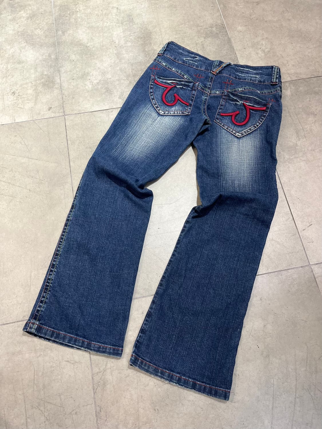 일본 빈티지 락펑크 포켓 자수 와이드 데님 팬츠 상품이미지1