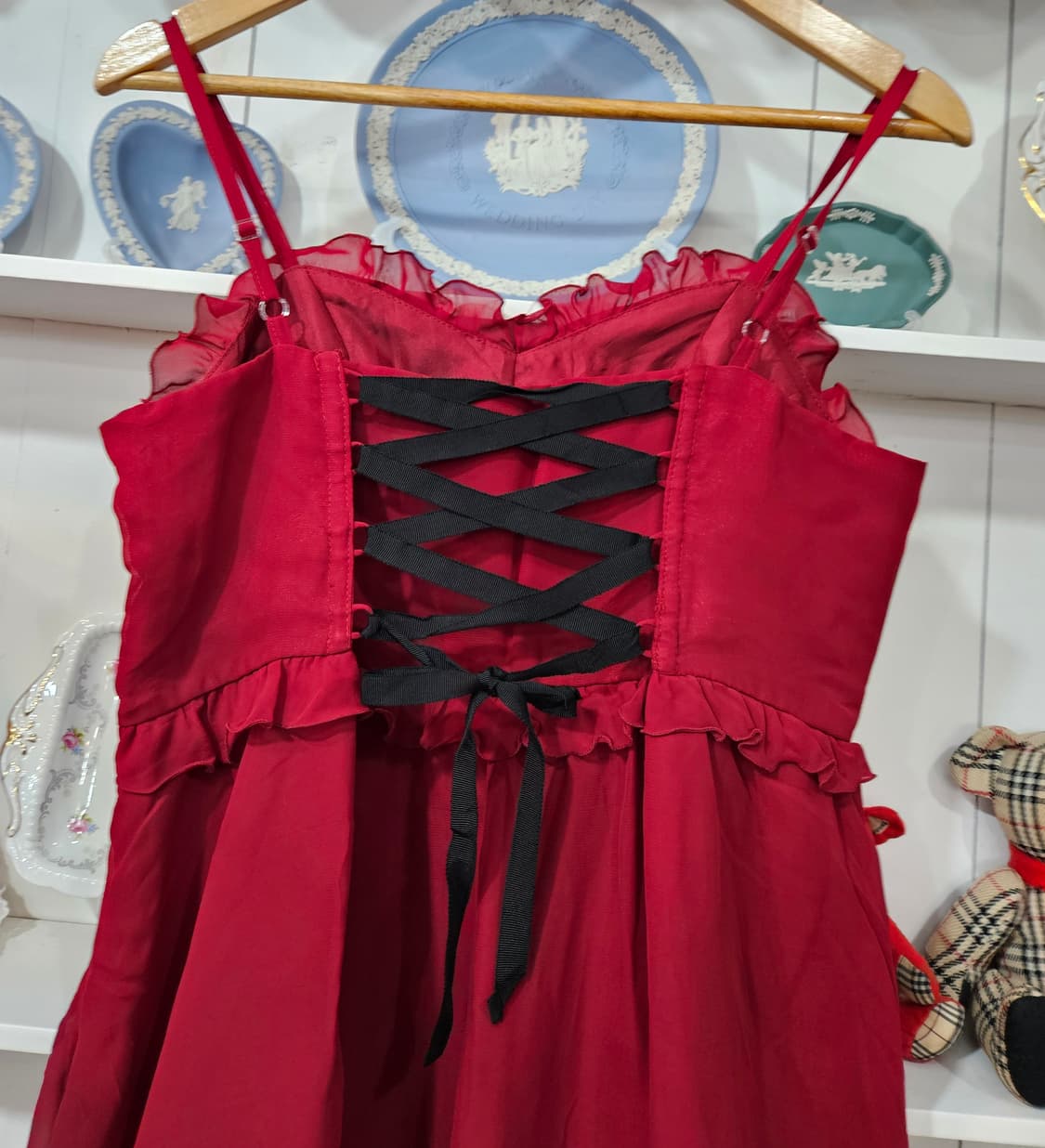 엑시즈팜(axes femme) 레드 레이스 튤 원피스 상품이미지5