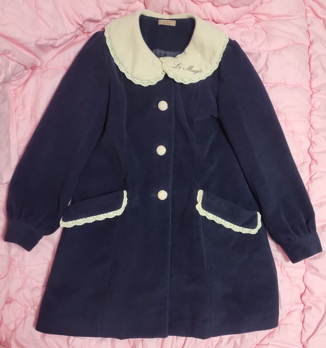 급처상태좋음!amavel아마벨 카라 주머니 레이스 리본 코트 리즈리사st 상품이미지1