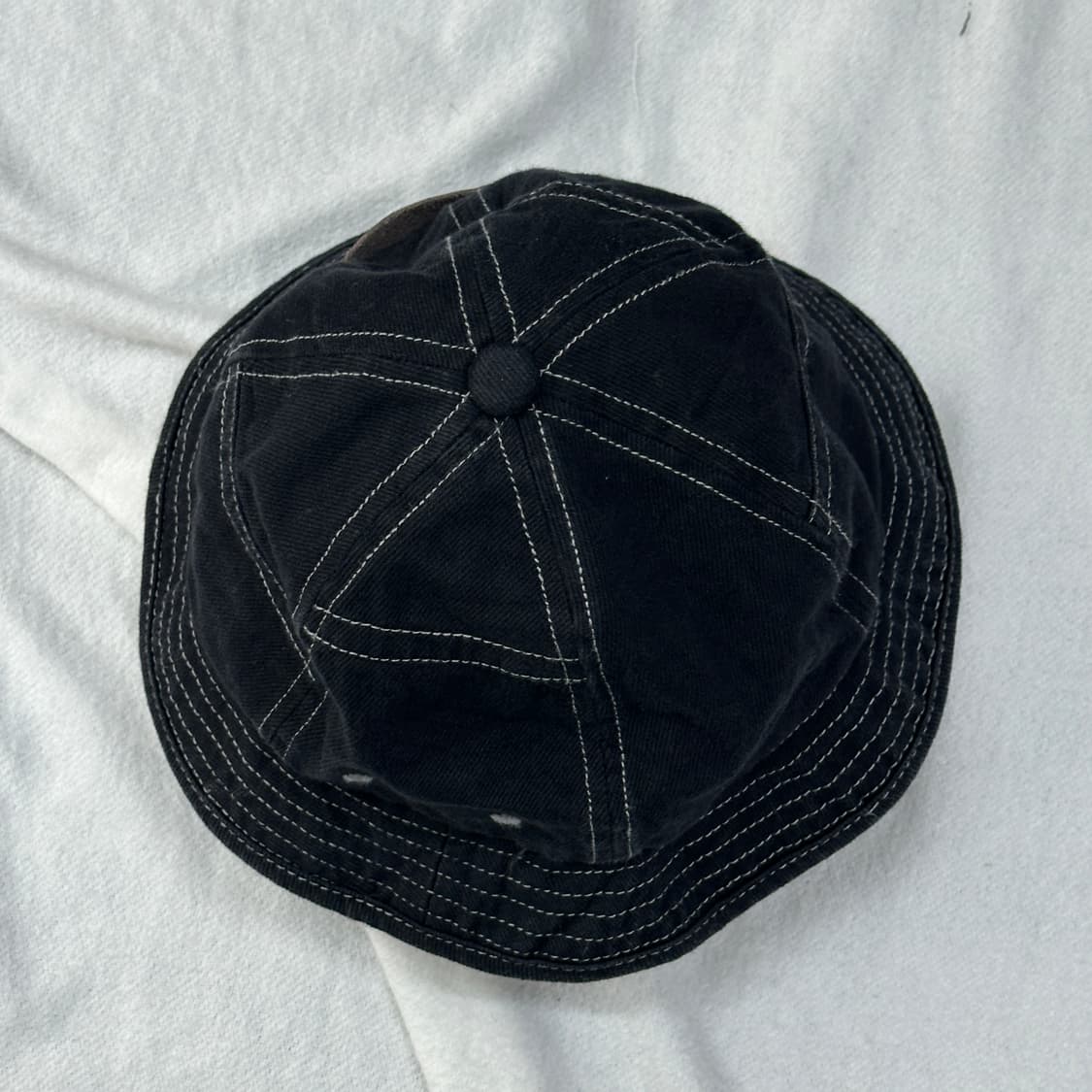 일본 빈티지 스티치 포인트 블랙 데님 가죽끈 포인트 버킷 벙거지 모자 상품이미지3