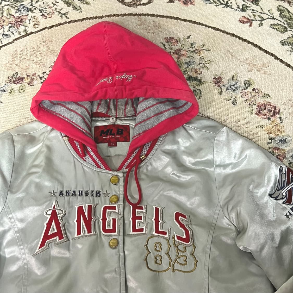MLB 엔젤스 후드 스타디움 실버 핑크 자켓 상품이미지2