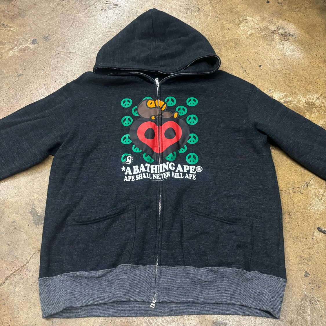 베이프 흑청 데님 st 베이비 마일로 하트 풀 후드집업 상품이미지3