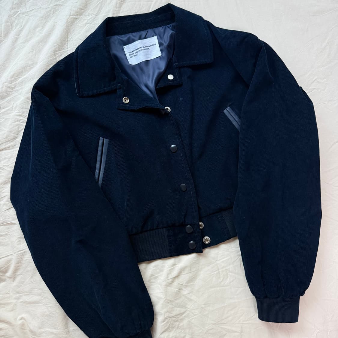 골덴 카라 크롭 바시티 스타디움 레더 배색 자켓 점퍼 상품이미지2