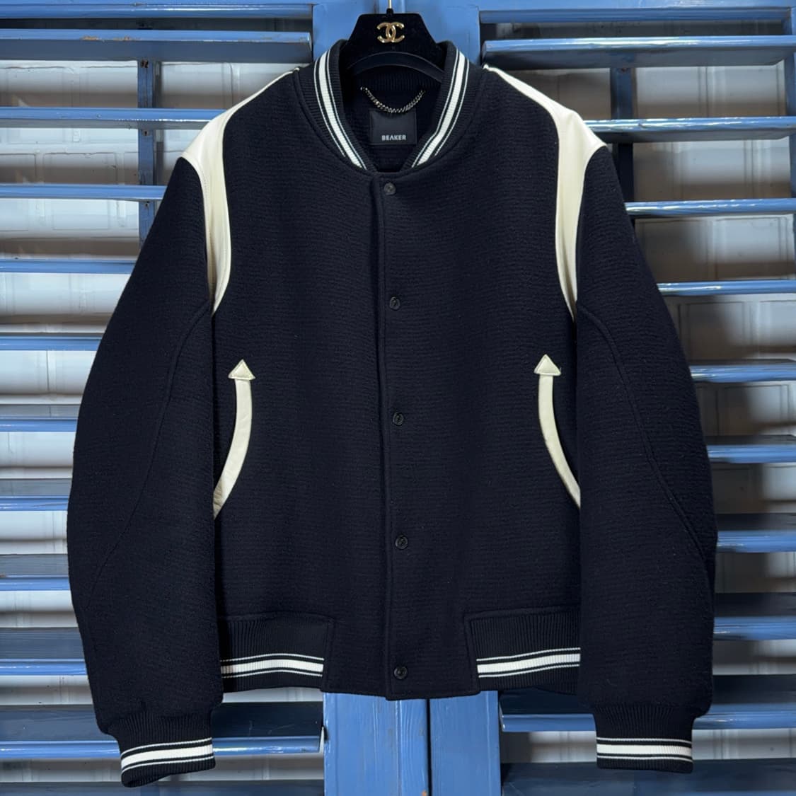 비이커 25SS 울&레더 바시티 자켓 상품이미지1