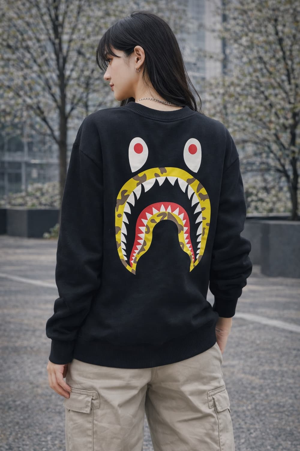 👕 스투시 × 베이프 샤크 크루넥 스웨트셔츠 (Black) 상품이미지2