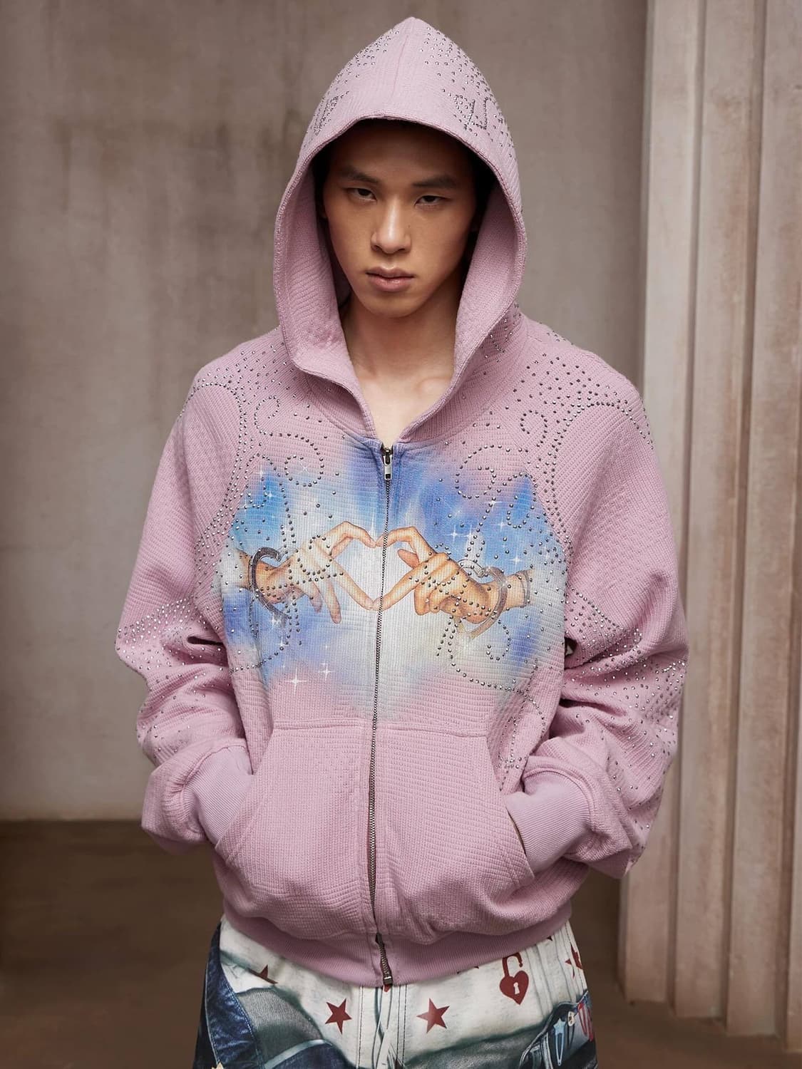 빈티지 그래픽 후드집업 핑크 상품이미지1