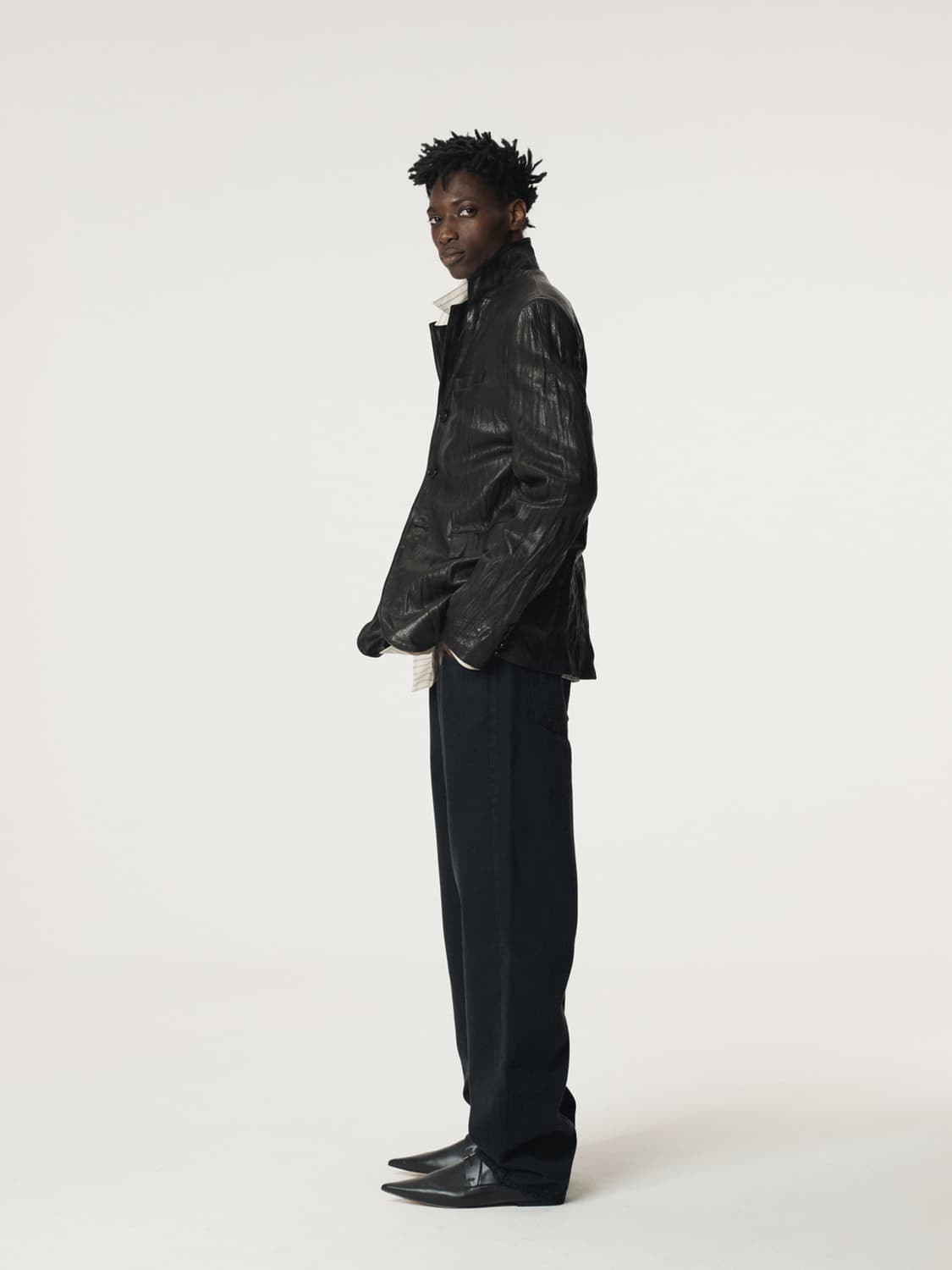 [L] 렉토 크링클 레더 가죽 싱글 블레이저 자켓 상품이미지9