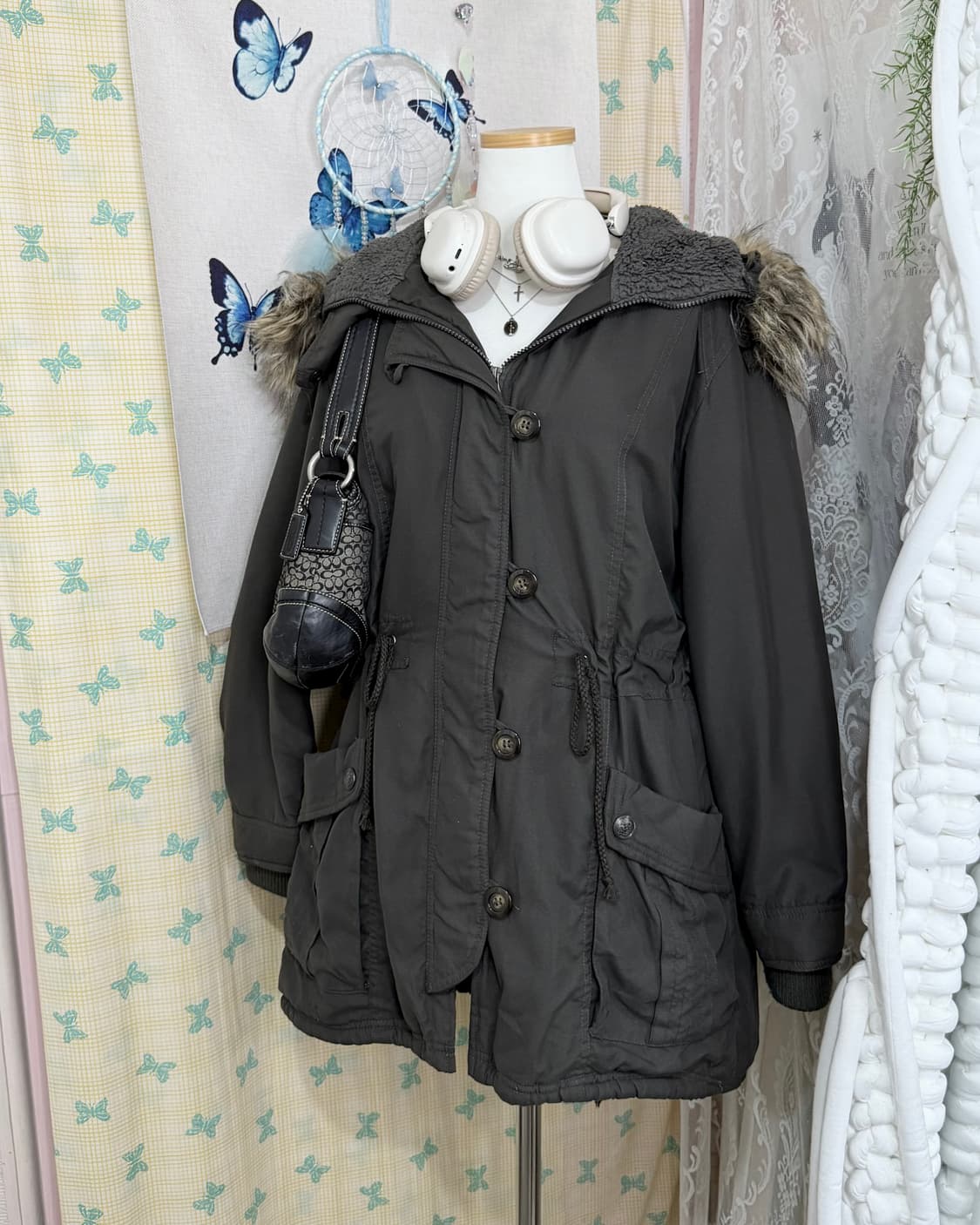 차콜 그레이 퍼 야상 자켓 상품이미지6