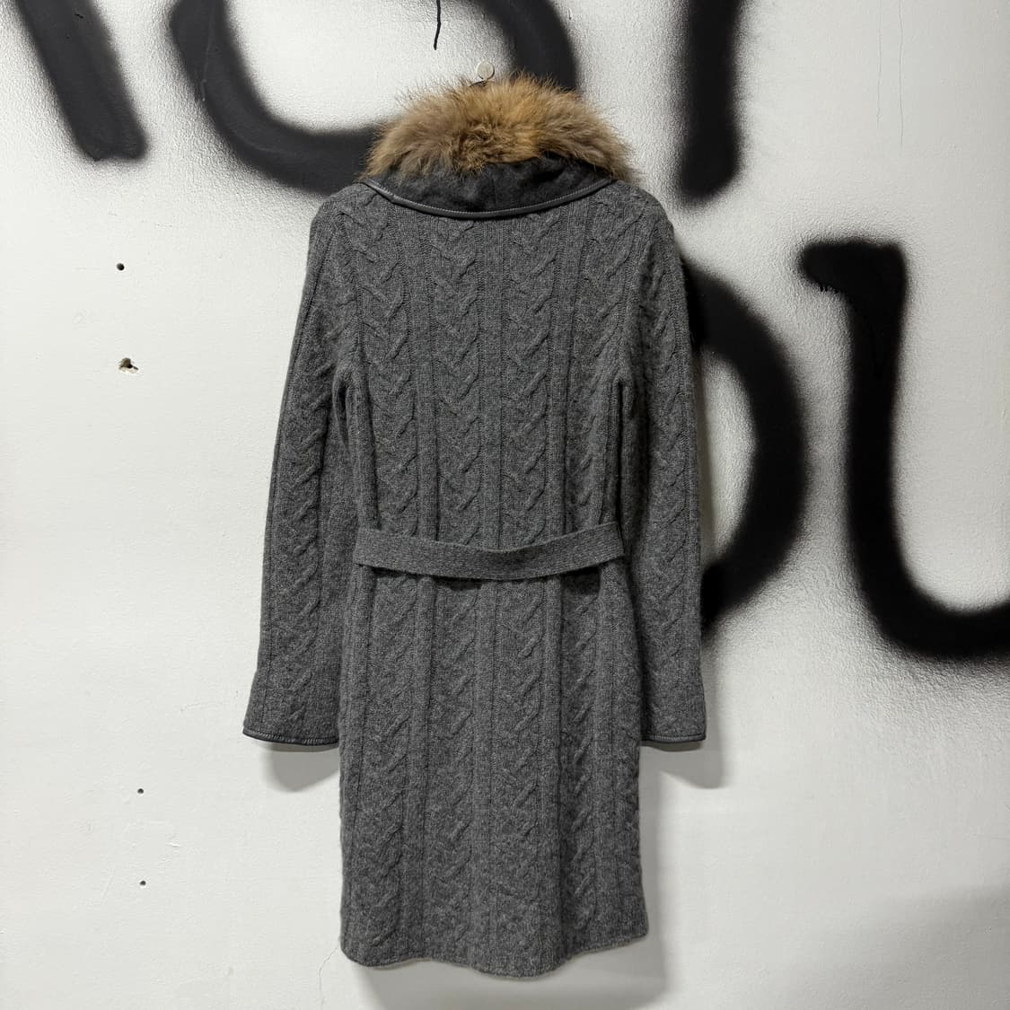 VTG 빈티지 리얼 폭스퍼 꽈배기 패턴 롱 로브 니트 가디건 상품이미지2