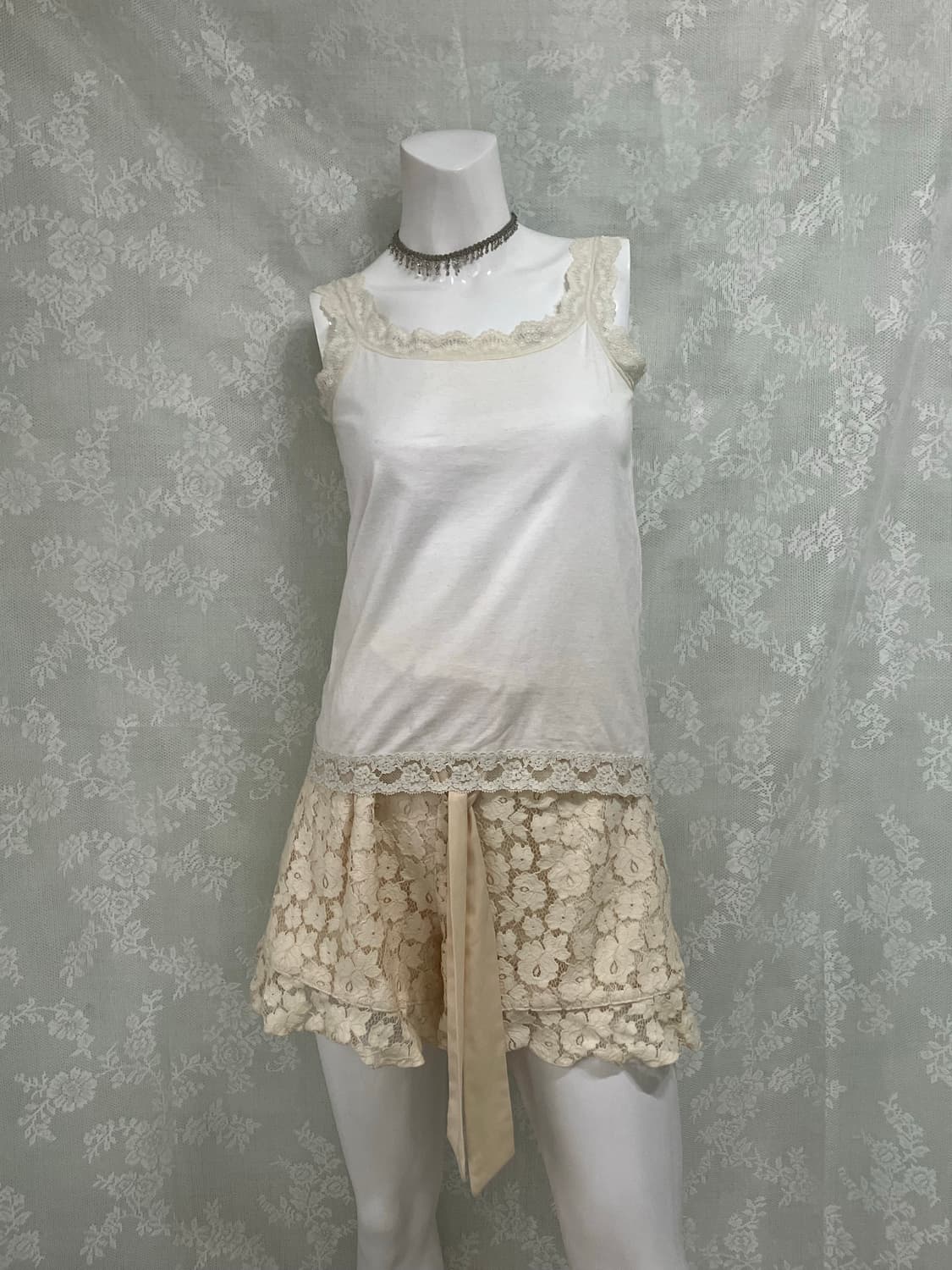 빈티지 화이트 레이스 나시 1112 모리걸 y2k 스트릿 갸루 펑키 일본 상품이미지2