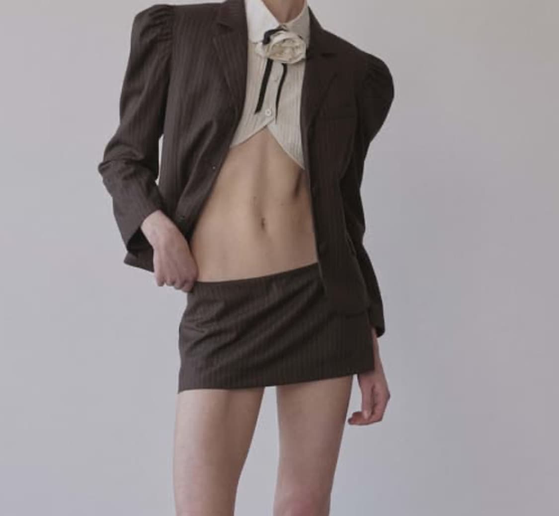스컬프터 스트라이프 퍼프 자켓 스커트 셋업 상품이미지2