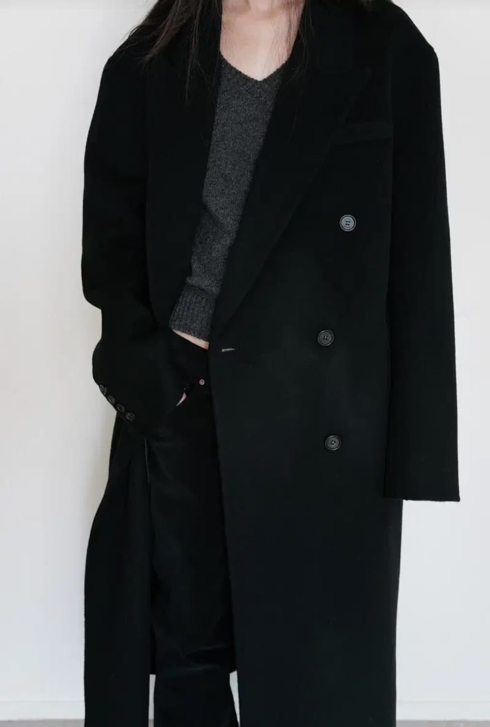 리포스 repos 핸드메이드 맥시 더블 코트 블랙 상품이미지3