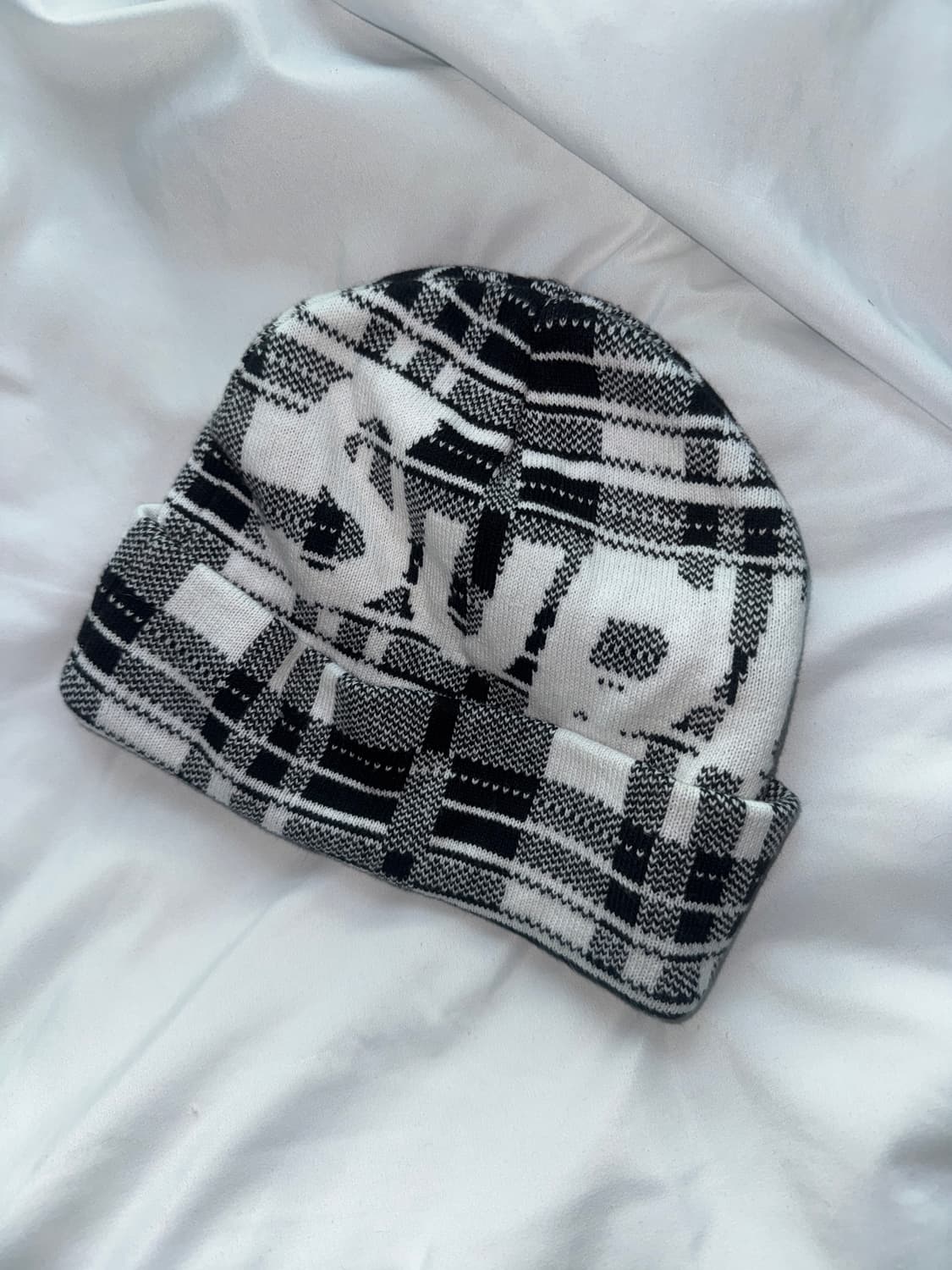 Supreme 슈프림 빅 로고 비니 화이트 플레이드 23  상품이미지1