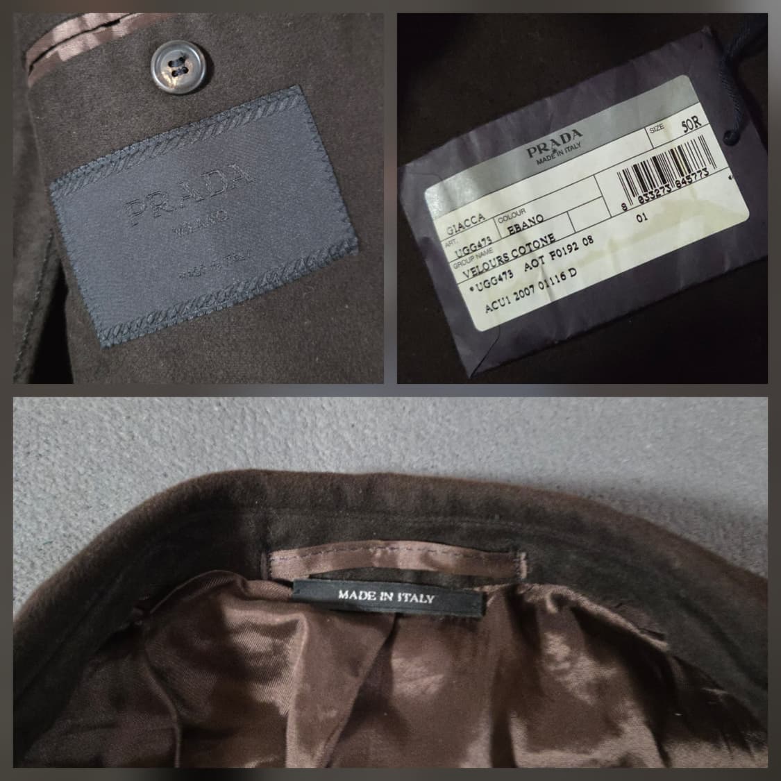 프라다 07FW 디스컨스트럭티드 벨루어 자켓 50R 에바노(초코브라운) 상품이미지6