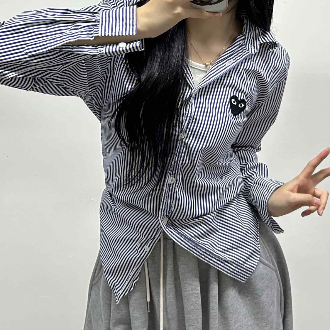 꼼데가르송 블랙 와펜 스트라이프 셔츠(S) 상품이미지1