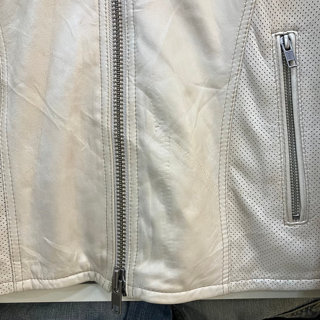 VTG 2way 아이보리 레더 자켓 L 상품이미지5