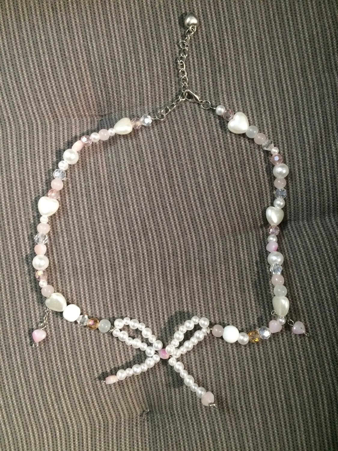 러블리 리본 비즈 목걸이 상품이미지1