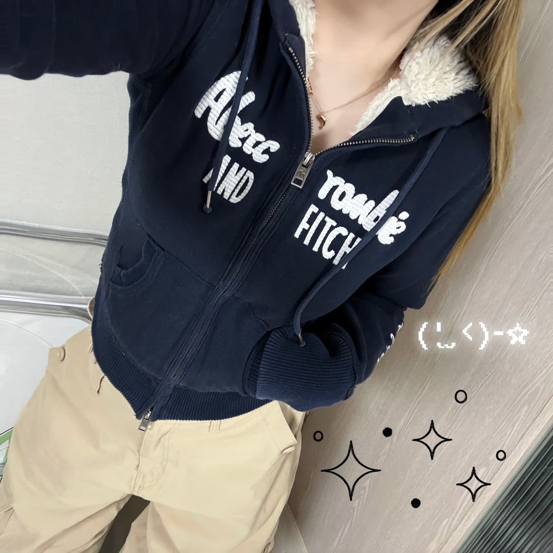 아베크롬비 딱붙 양털 후드집업 네이비 상품이미지2