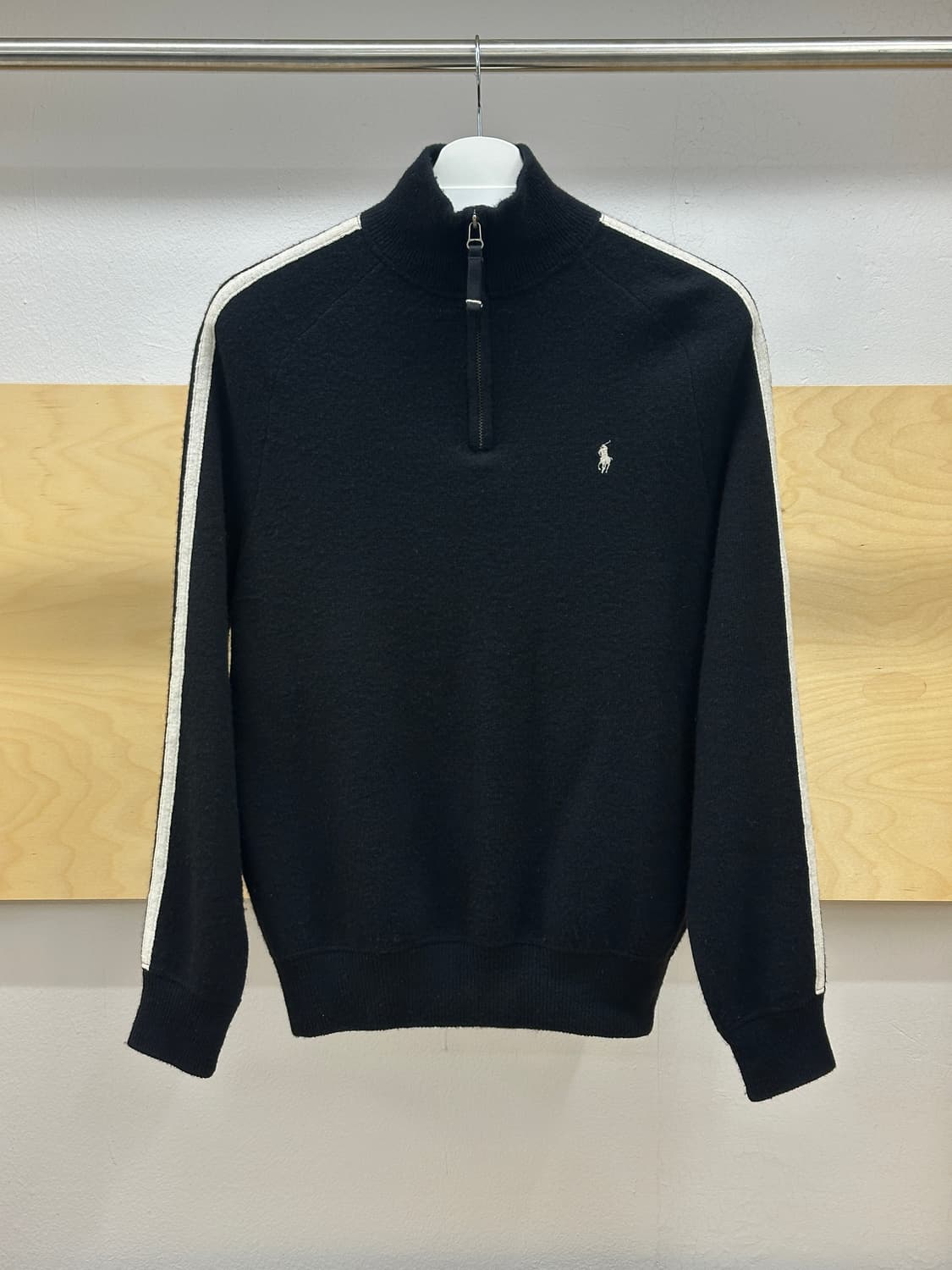 [M] 폴로 랄프 로렌 스트라이프 하프집 니트 블랙 상품이미지1