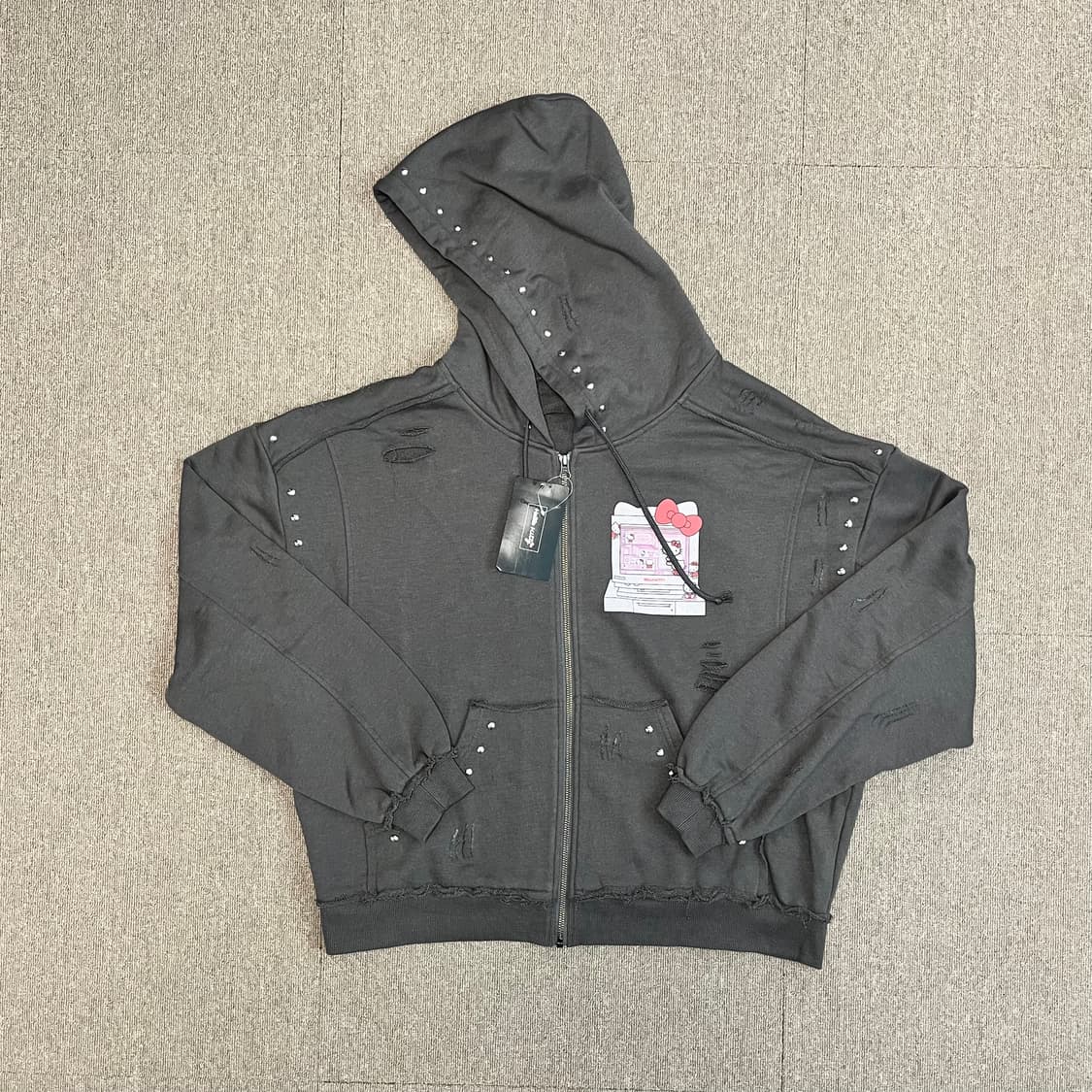 산리오 헬로 키티 Y2K 갸루 스터드 디스 후드 집업 상품이미지2