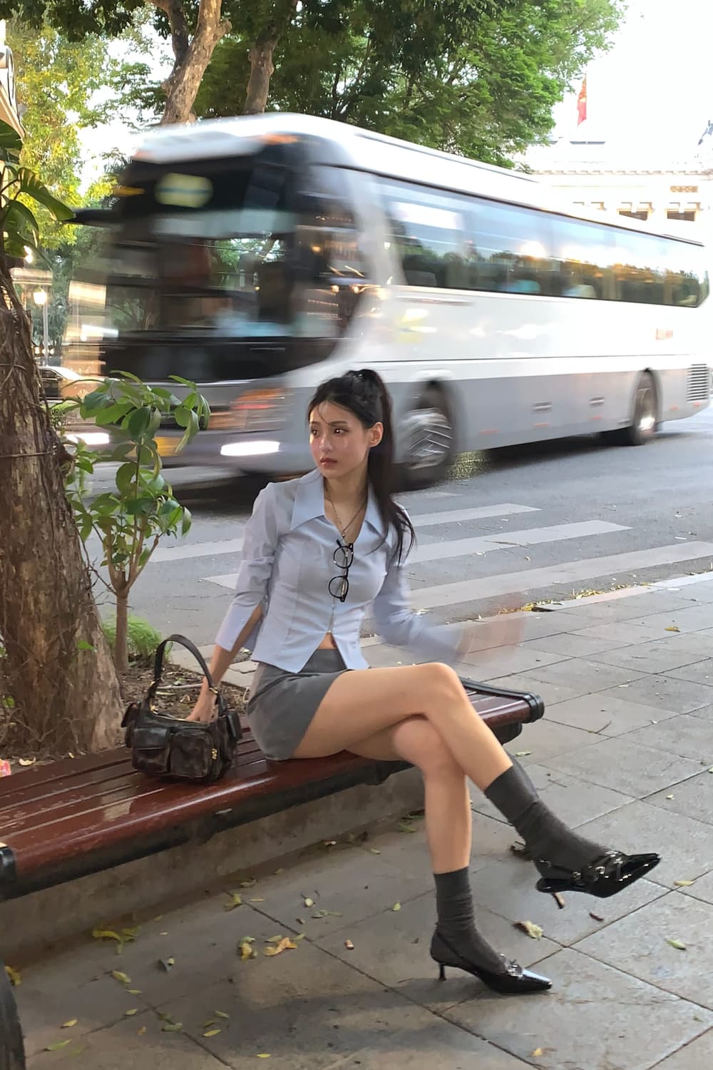 카키포인트 브이 집업 셔츠 블루 상품이미지3