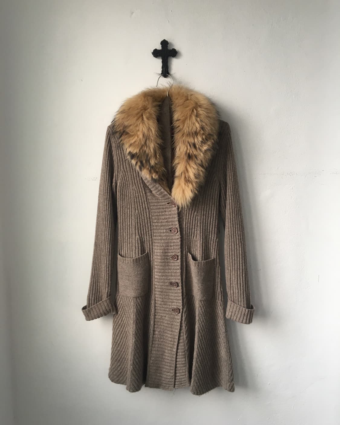 Fur collar point belted knit caridgan 상품이미지2