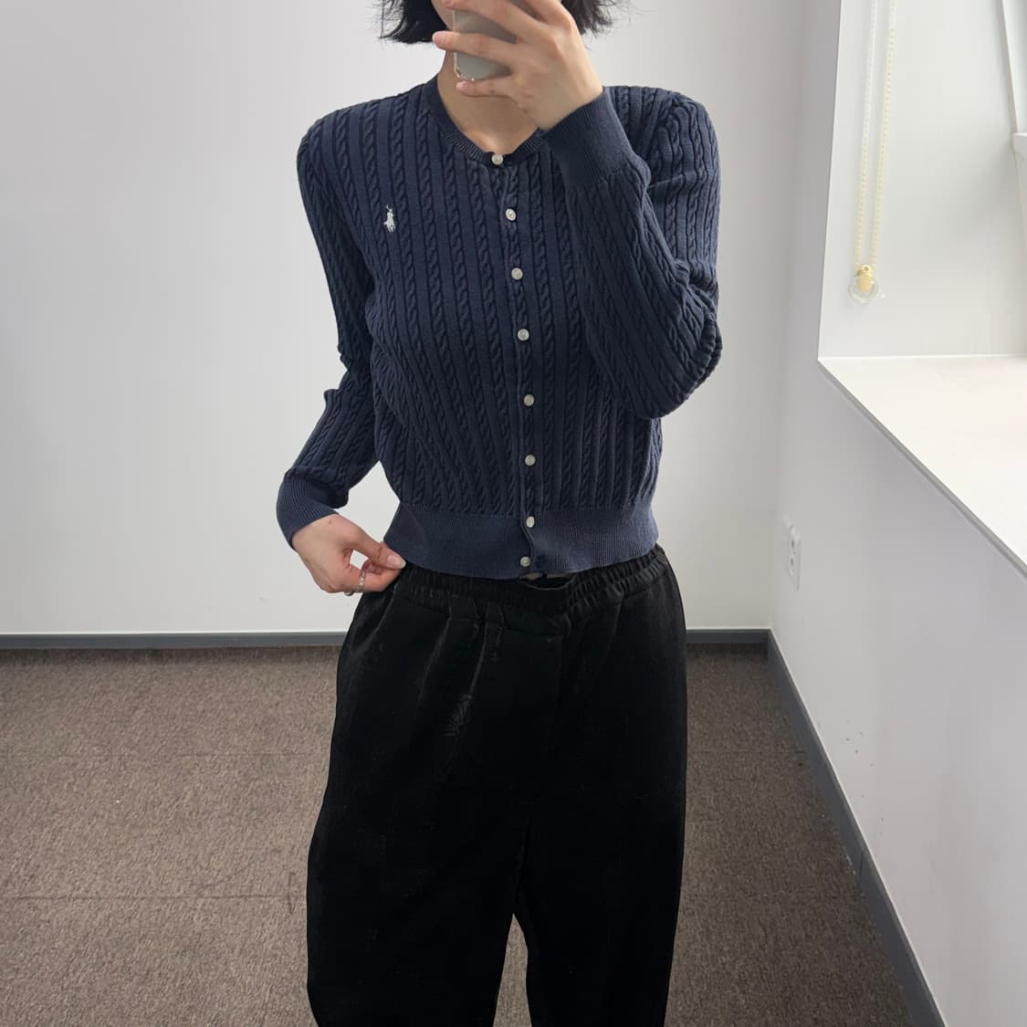 Polo 폴로 화이트 포니 네이비 케이블 니트 가디건 상품이미지2