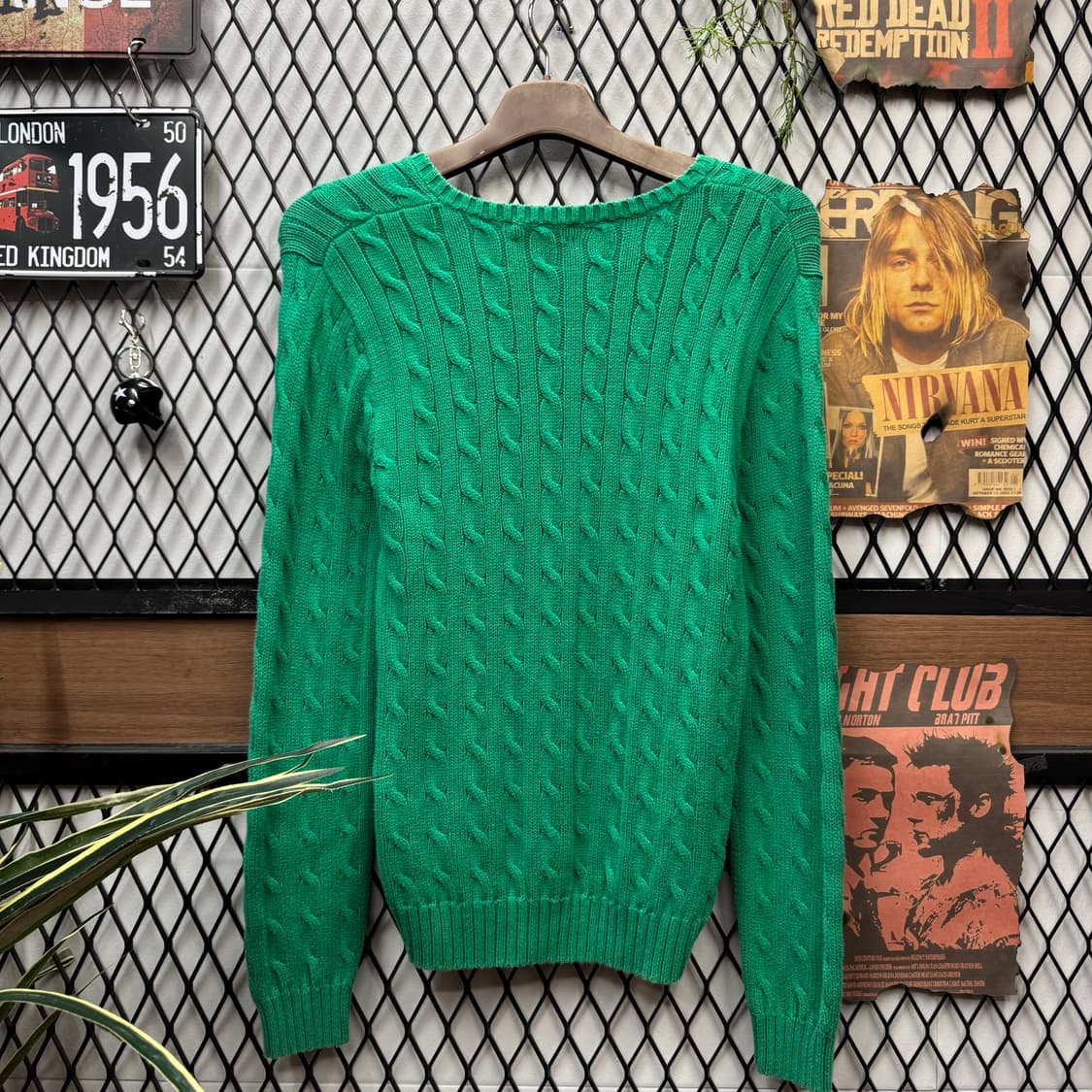 폴로 랄프로렌 케이블 니트 네이비 포니 로고 포인트 라이트 그린 상품이미지2