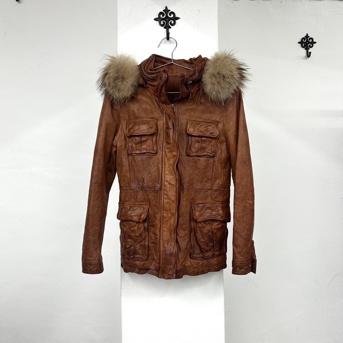 caramel sheep skin leather fur jacket 상품이미지3