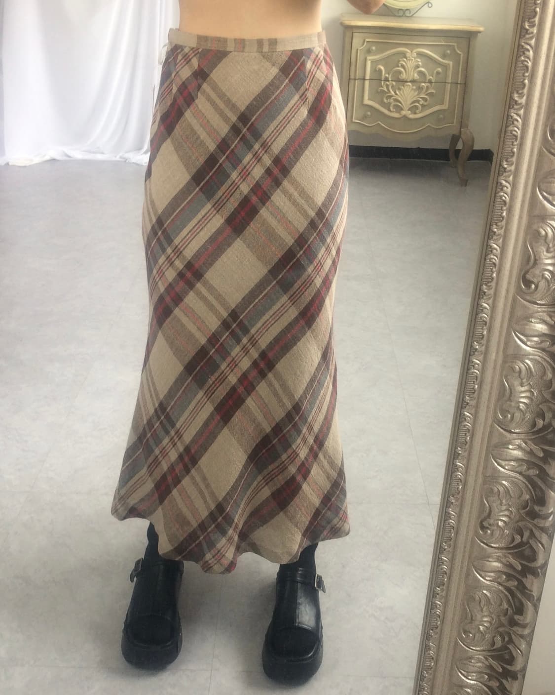 Check pattern long skirt 상품이미지6
