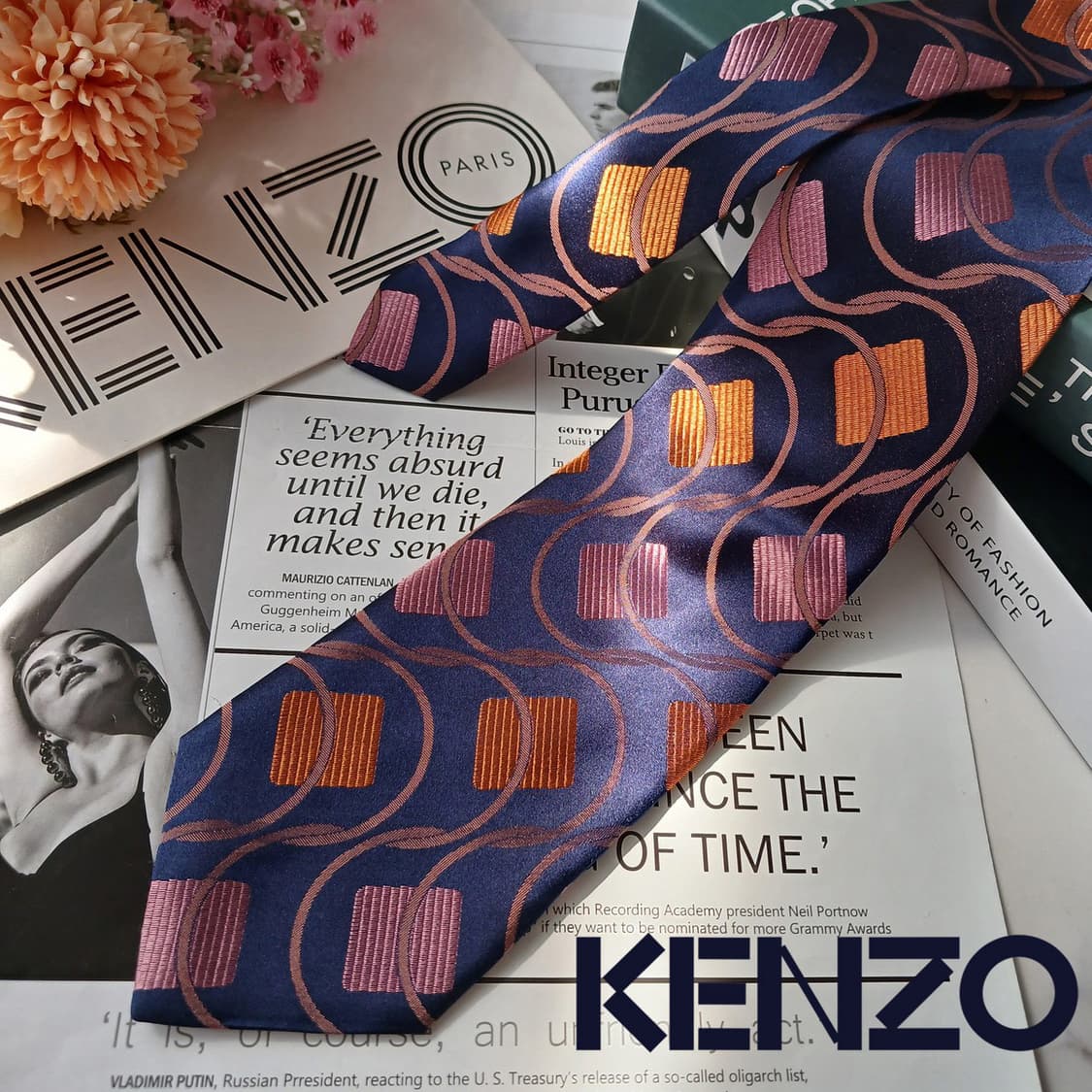 겐조 실크 네이비 자카드 패턴 넥타이 9.5cm A+~A등급 E853
 상품이미지2