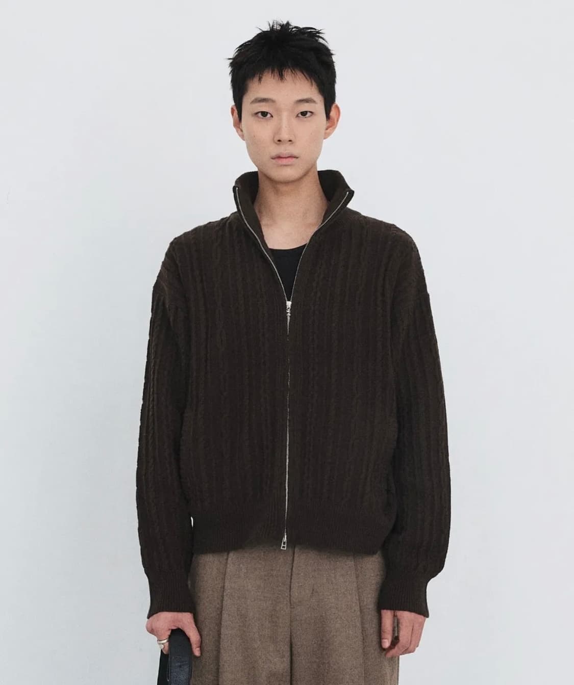 미나브 케이블 니트 집업 - 다크브라운 XL 상품이미지1