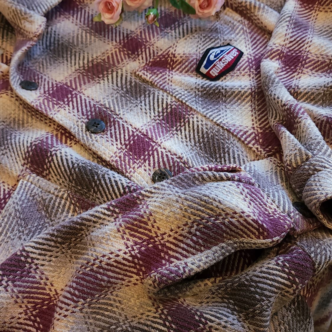 90s 퀵실버 플란넬 셔츠 헤비코튼 워크셔츠 퍼플 체크 L 상품이미지8