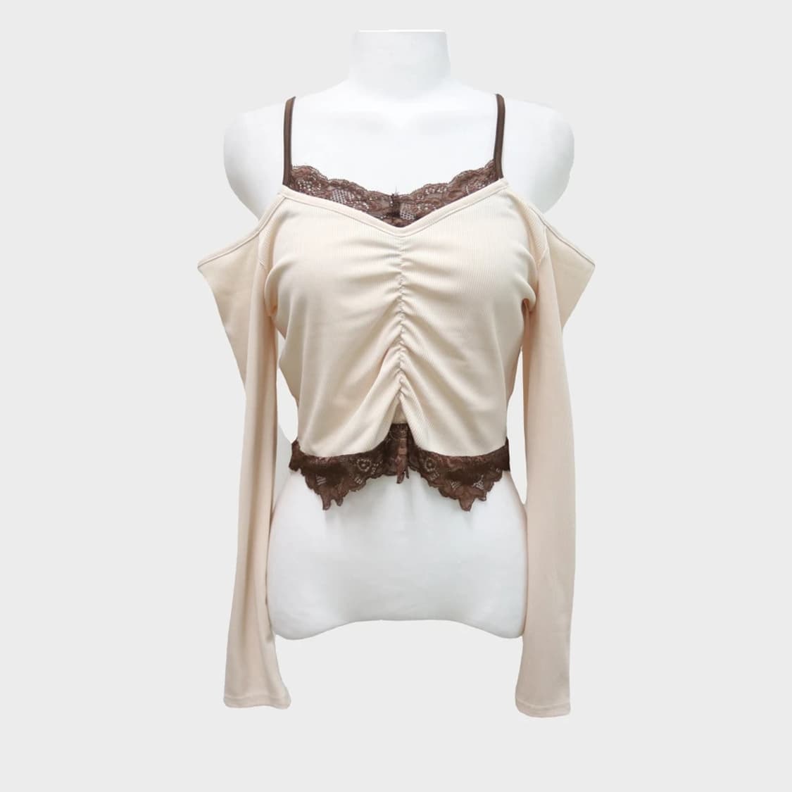 롬위 레이스 레이어드 오프숄더 티 61803 상품이미지1