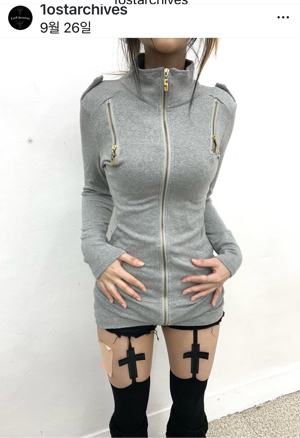 Lostarchives 딱붙 갸루깔 그레이 집업 y2k파우닝큐빈티지 상품이미지1