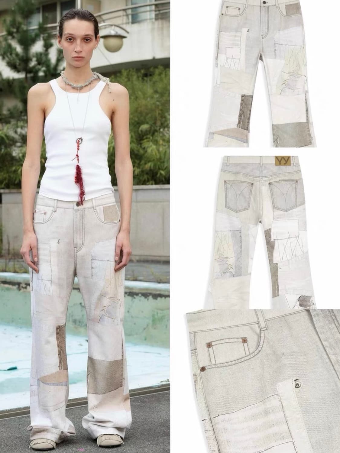 OPEN YY PATCHWORK EFFECT LOOSE BOOTCUT 상품이미지2