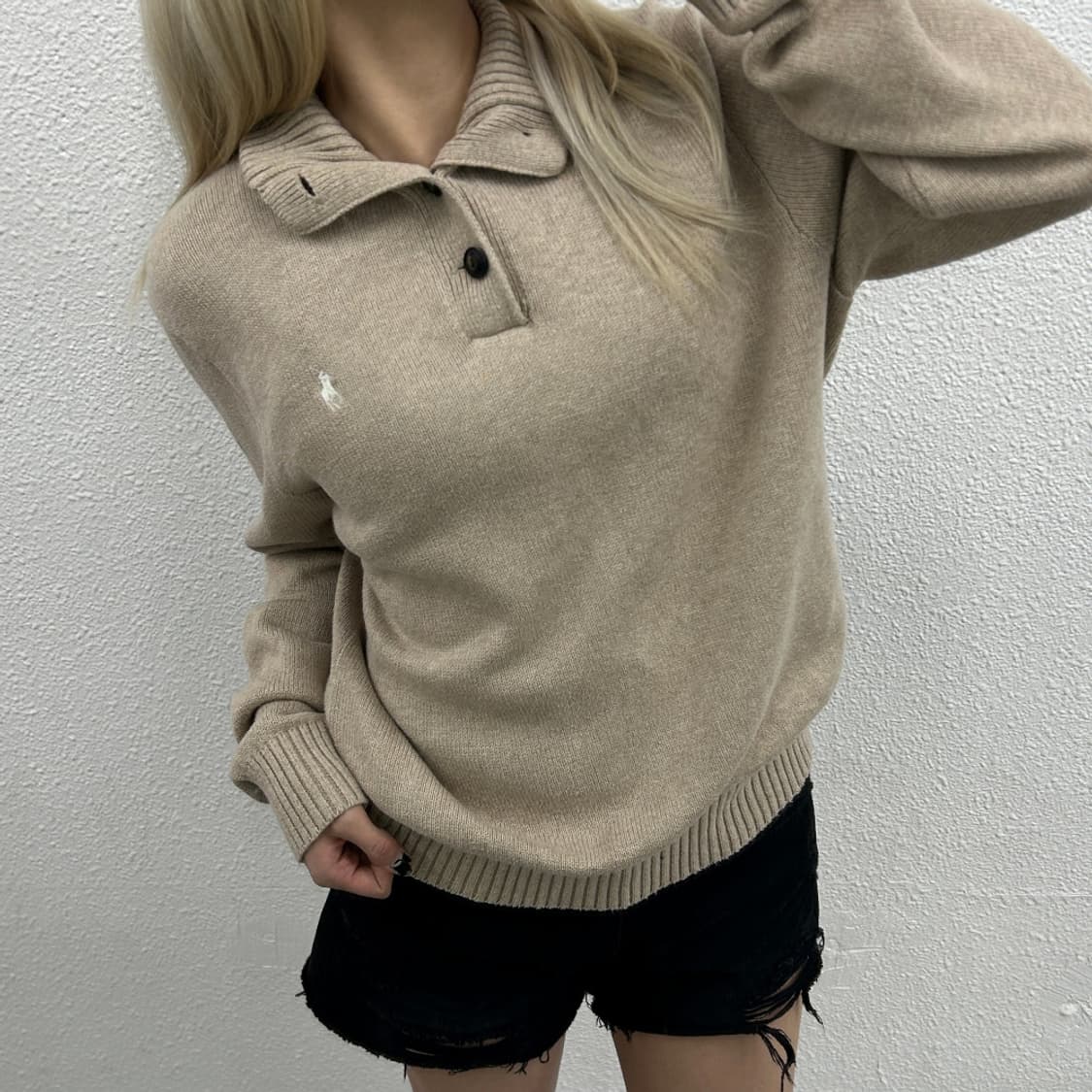 폴로 랄프로렌 화이트포니 베이지 버튼 니트 M 상품이미지1