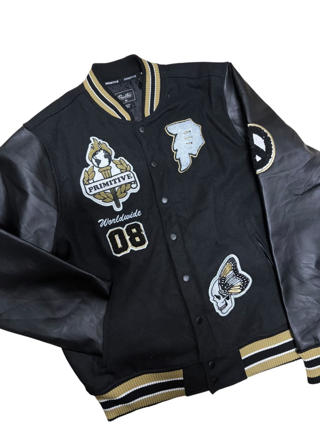 90s 빈티지 스컬&타이거 패치 리얼레더 바시티 상품이미지6